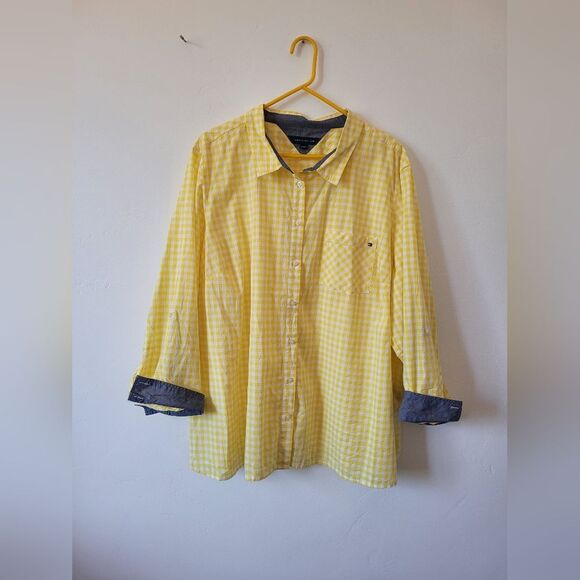 Tommy Hilfiger Yellow Gingham Cotton Blouse Button Top Plus Size 3X Lightweight - Picture 3 of 9